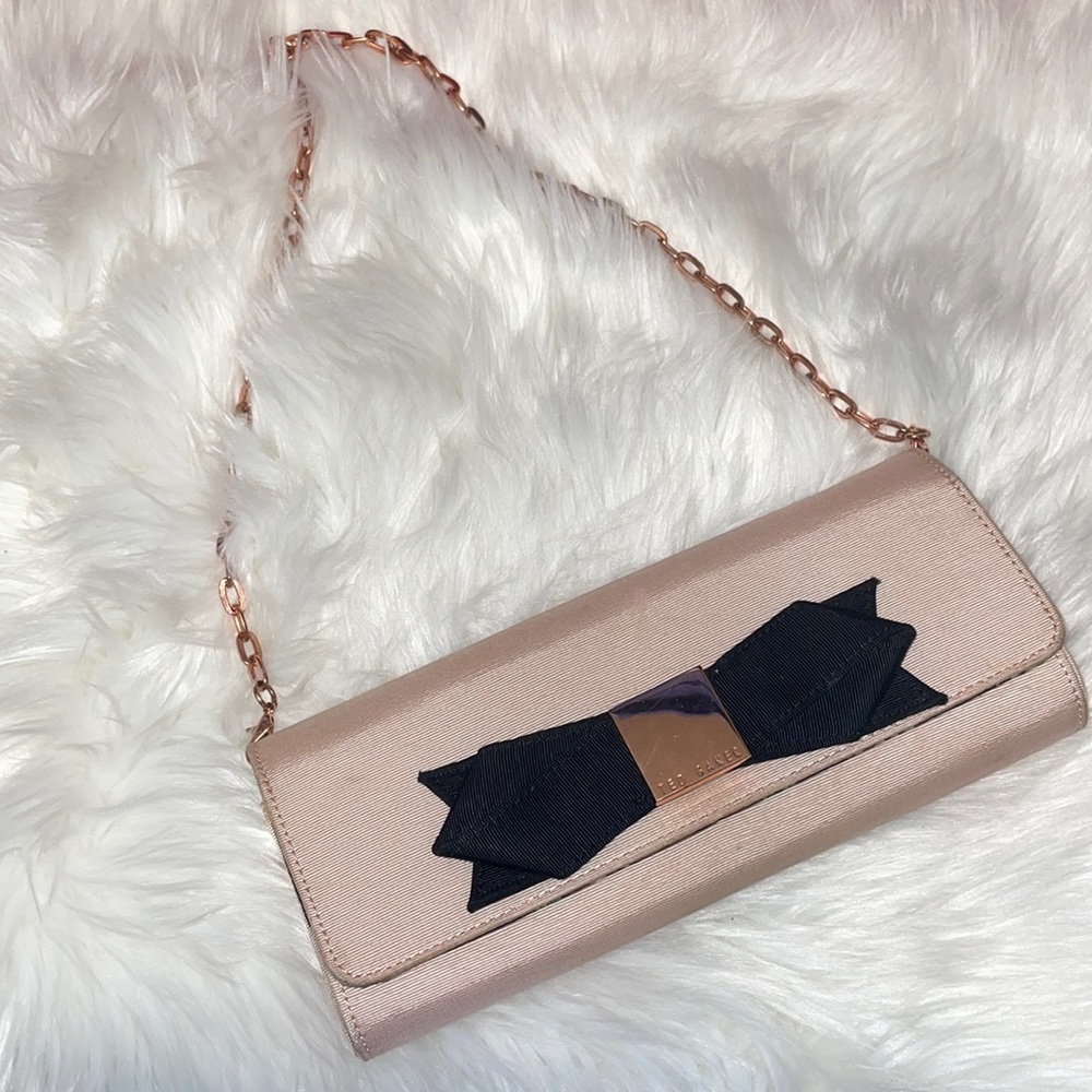Ted Baker Pink and Black Clutch with Bow Detail